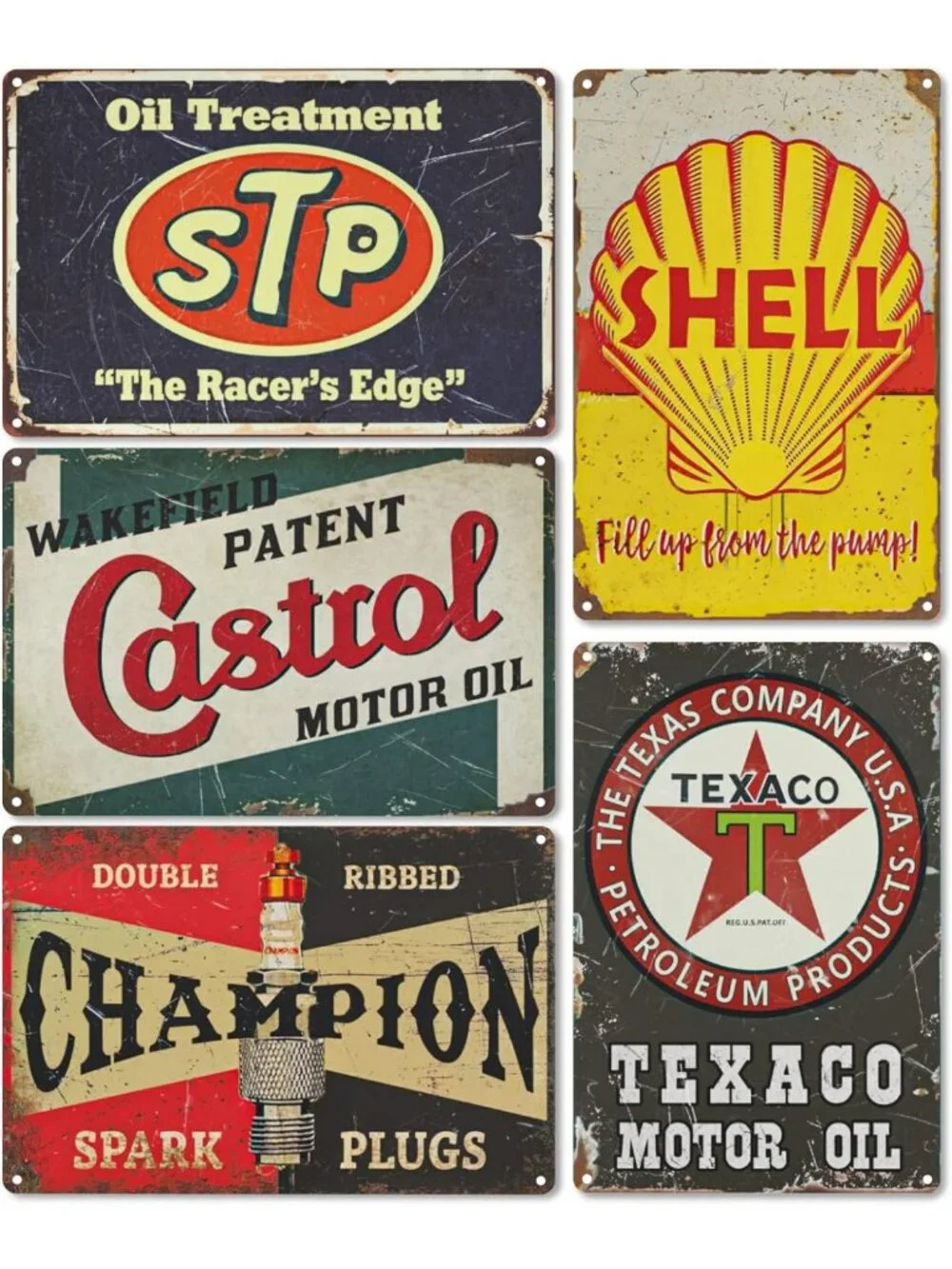 Set of 5 Vintage Garage Signs - Retro Wall Decor for Man Cave, Durable PVC